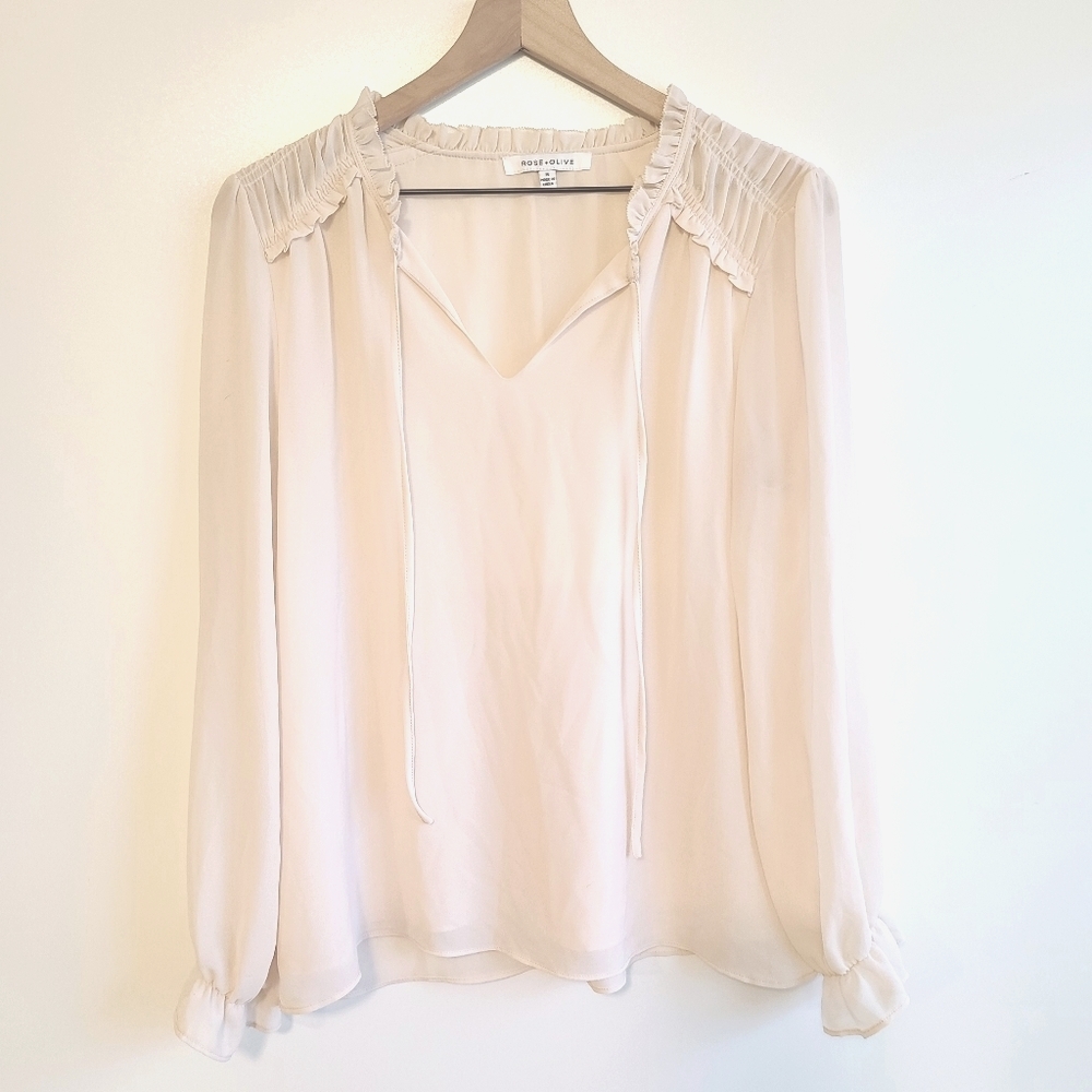 Rose and Olive long sleeve tie front blouse blush